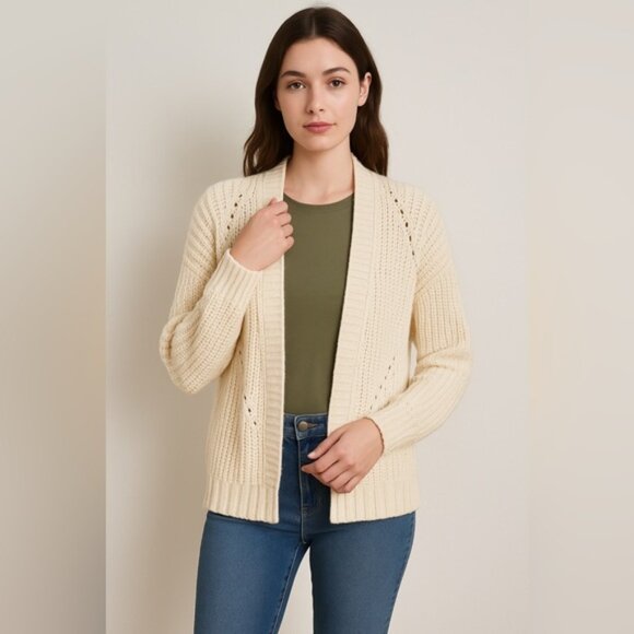 Garage Open Front Knit Cardigan Sweater in Cream (Size P/S) - Picture 1 of 9